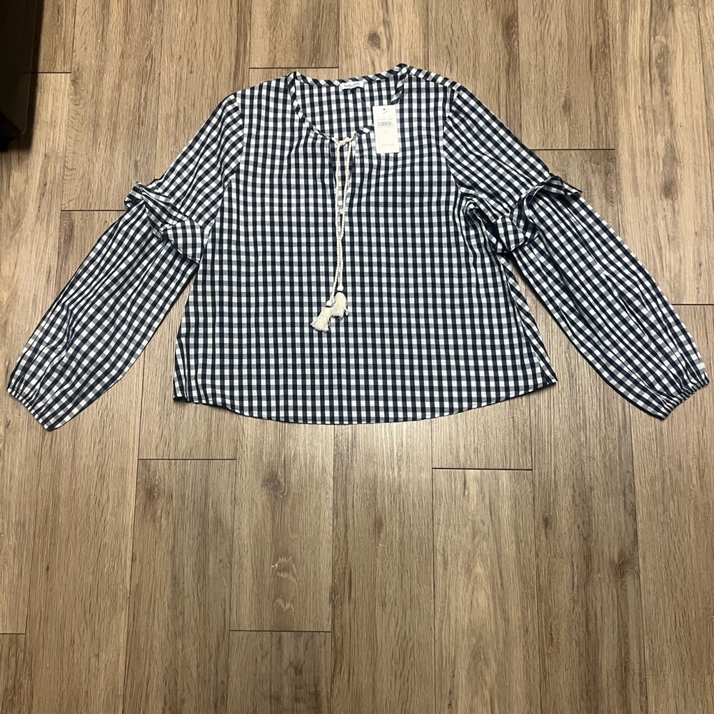 Women's Black and White Gingham Top